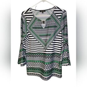 Melissa Paige Black and Green Patterned Blouse